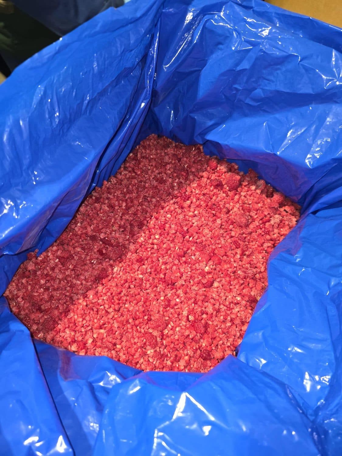 IQF frozen raspberry crumble for industrial food processing